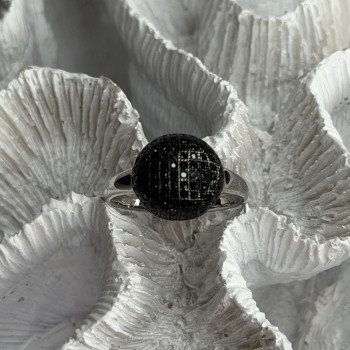 925 Sterling Silver Black Diamonds Ring Size 11