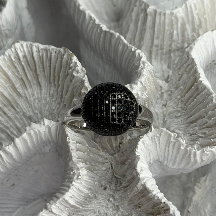 925 Sterling Silver Black Diamonds Ring Size 11