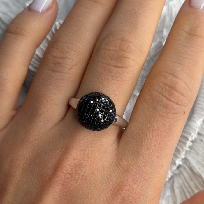 925 Sterling Silver Black Diamonds Ring Size 11