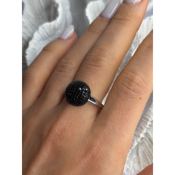 925 Sterling Silver Black Diamonds Ring Size 11