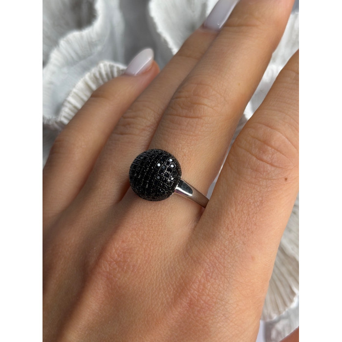925 Sterling Silver Black Diamonds Ring Size 11