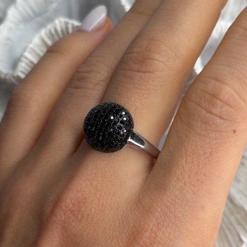 925 Sterling Silver Black Diamonds Ring Size 11