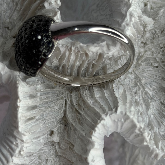 925 Sterling Silver Black Diamonds Ring Size 11