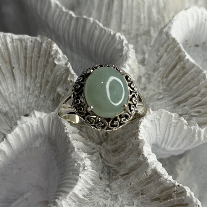925 Sterling Silver Jadeite Ring Size 9