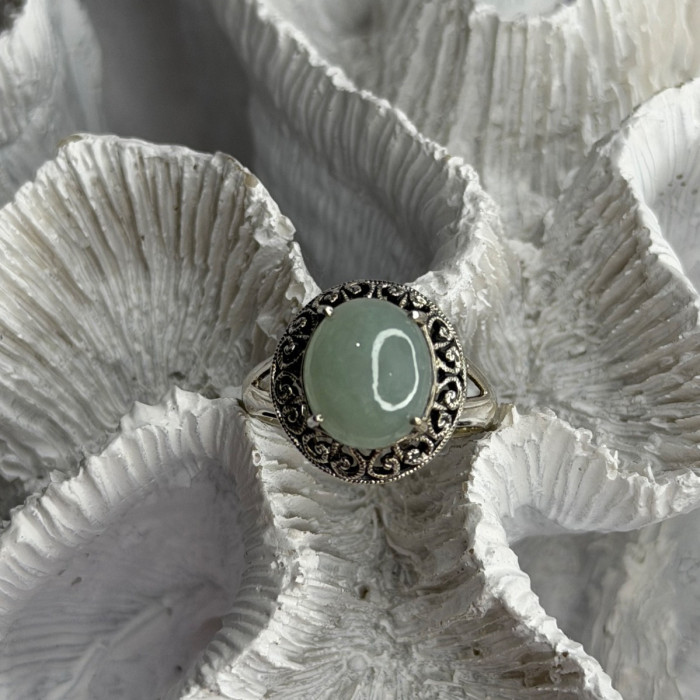 925 Sterling Silver Jadeite Ring Size 9