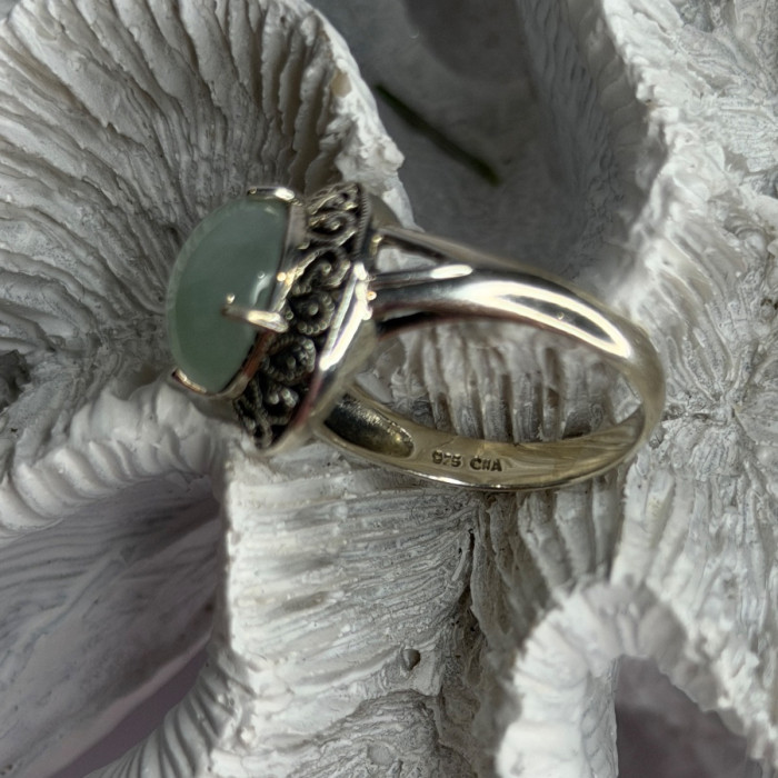 925 Sterling Silver Jadeite Ring Size 9