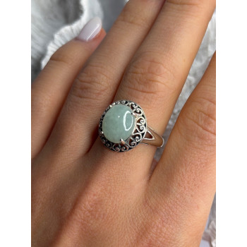 925 Sterling Silver Jadeite Ring Size 9