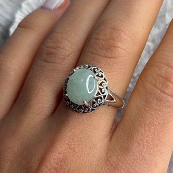 925 Sterling Silver Jadeite Ring Size 9