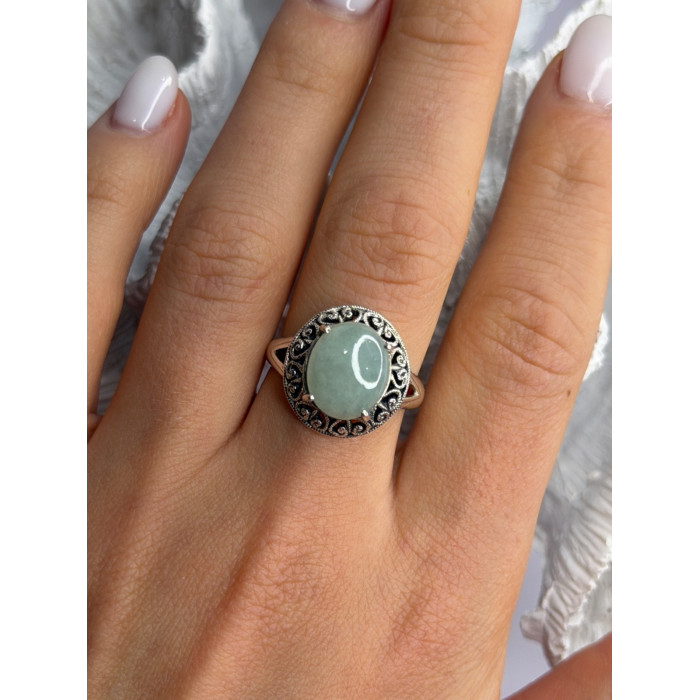 925 Sterling Silver Jadeite Ring Size 9
