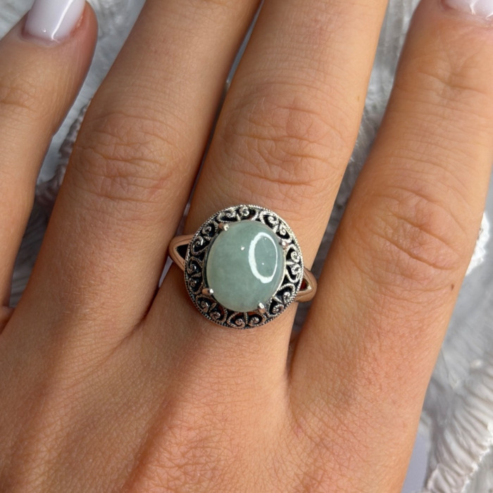 925 Sterling Silver Jadeite Ring Size 9