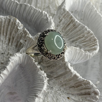 925 Sterling Silver Jadeite Ring Size 9