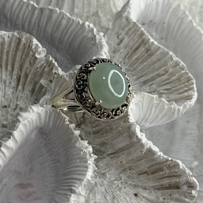 925 Sterling Silver Jadeite Ring Size 9