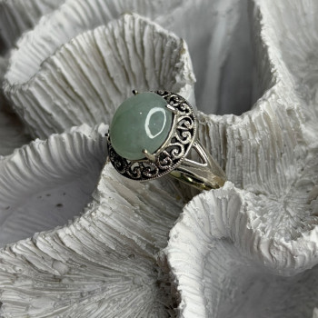 925 Sterling Silver Jadeite Ring Size 9