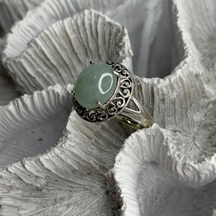 925 Sterling Silver Jadeite Ring Size 9
