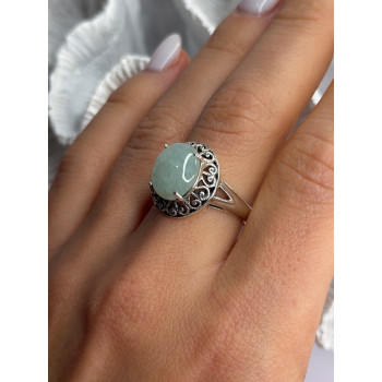 925 Sterling Silver Jadeite Ring Size 9