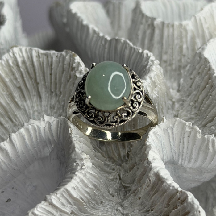 925 Sterling Silver Jadeite Ring Size 9