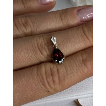 10K YELLOW GOLD GARNET & DIAMOND PENDANT LENGTH 0.70 INCH