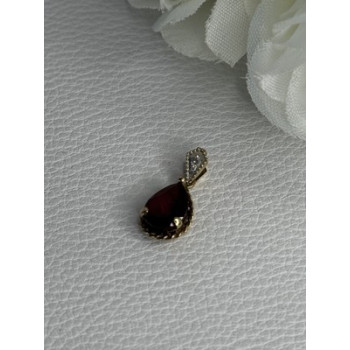 10K YELLOW GOLD GARNET & DIAMOND PENDANT LENGTH 0.70 INCH