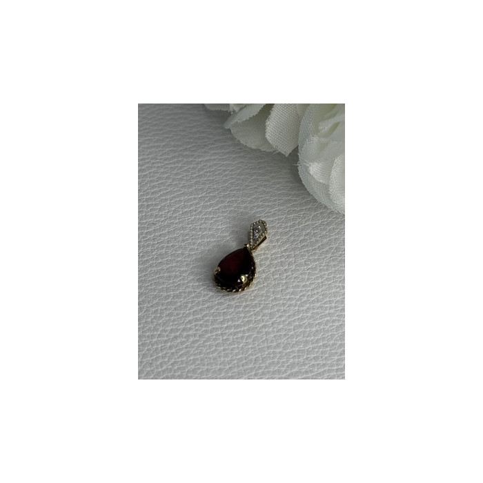 10K YELLOW GOLD GARNET & DIAMOND PENDANT LENGTH 0.70 INCH