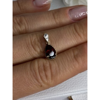 10K YELLOW GOLD GARNET & DIAMOND PENDANT LENGTH 0.70 INCH