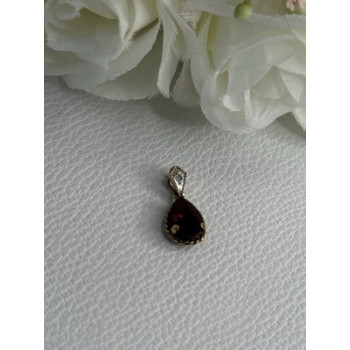 10K YELLOW GOLD GARNET & DIAMOND PENDANT LENGTH 0.70 INCH
