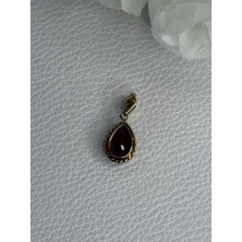 10K YELLOW GOLD GARNET & DIAMOND PENDANT LENGTH 0.70 INCH