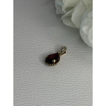 10K YELLOW GOLD GARNET & DIAMOND PENDANT LENGTH 0.70 INCH