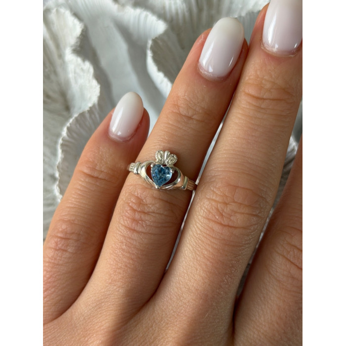 925 Sterling Silver Heart Blue Topaz Ring Size 5.5