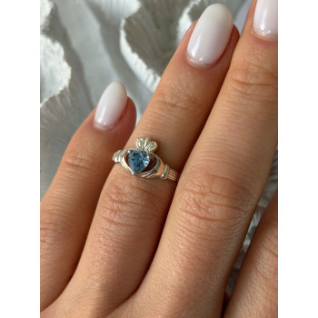 925 Sterling Silver Heart Blue Topaz Ring Size 5.5
