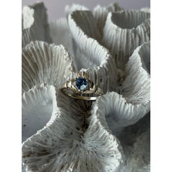 925 Sterling Silver Heart Blue Topaz Ring Size 5.5