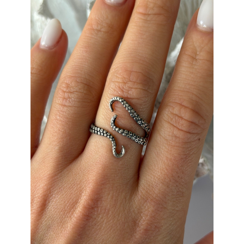 Adjustable Octopus Tentacle Wrap 925 Sterling Silver Ring Size 9