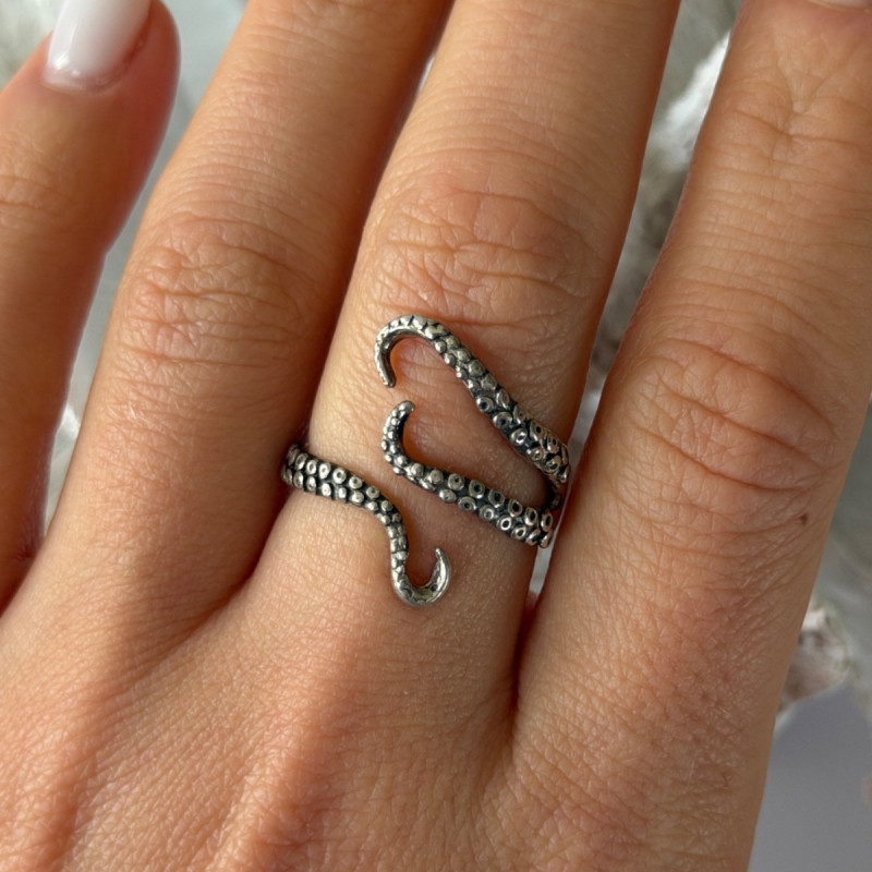 Adjustable Octopus Tentacle Wrap 925 Sterling Silver Ring Size 9