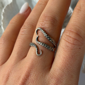 Adjustable Octopus Tentacle Wrap 925 Sterling Silver Ring Size 9