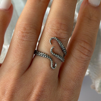 Adjustable Octopus Tentacle Wrap 925 Sterling Silver Ring Size 9