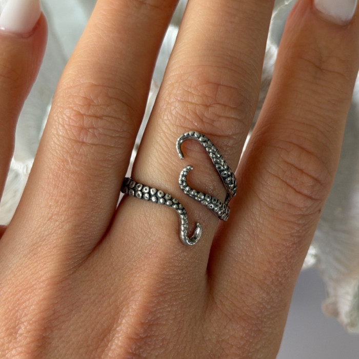 Adjustable Octopus Tentacle Wrap 925 Sterling Silver Ring Size 9