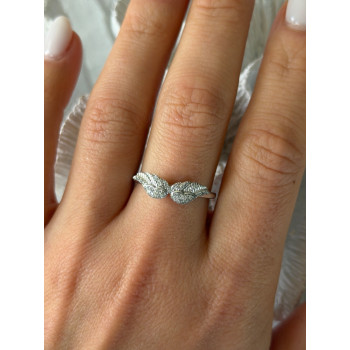 925 Sterling Silver Angel Wings Cz Ring Size 9
