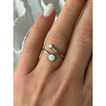 Adjustable 925 Sterling Silver Opal & Beryl Ring