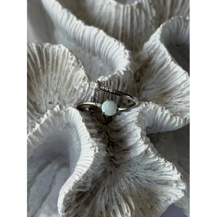 Adjustable 925 Sterling Silver Opal & Beryl Ring