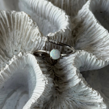 Adjustable 925 Sterling Silver Opal & Beryl Ring