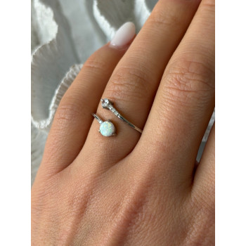 Adjustable 925 Sterling Silver Opal & Beryl Ring