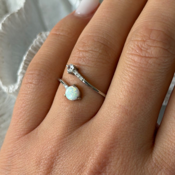 Adjustable 925 Sterling Silver Opal & Beryl Ring
