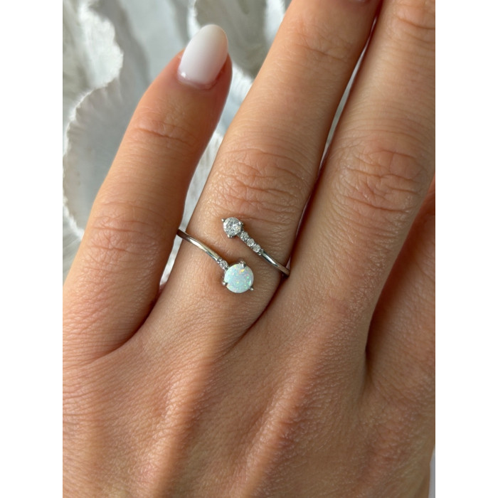 Adjustable 925 Sterling Silver Opal & Beryl Ring