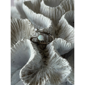 Adjustable 925 Sterling Silver Opal & Beryl Ring