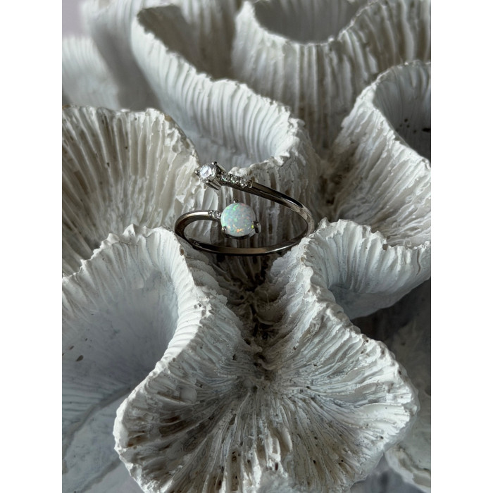 Adjustable 925 Sterling Silver Opal & Beryl Ring