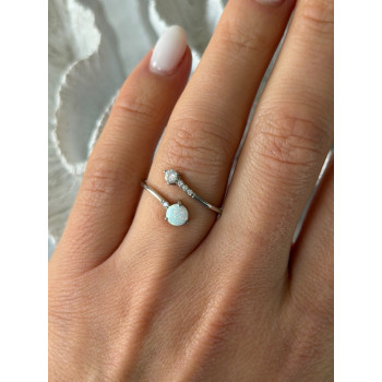 Adjustable 925 Sterling Silver Opal & Beryl Ring