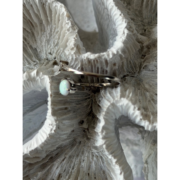 Adjustable 925 Sterling Silver Opal & Beryl Ring