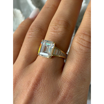 925 Sterling Silver Gold Plated Cz Ring Size 8