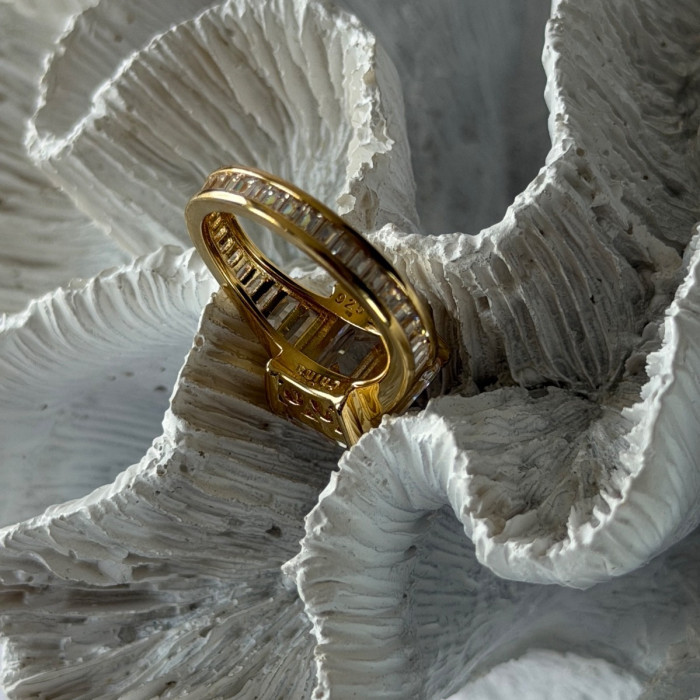 925 Sterling Silver Gold Plated Cz Ring Size 8