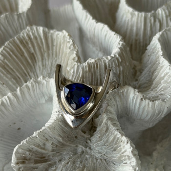 Handmade Custom 925 Sterling Silver Sapphire Ring Size 7.5