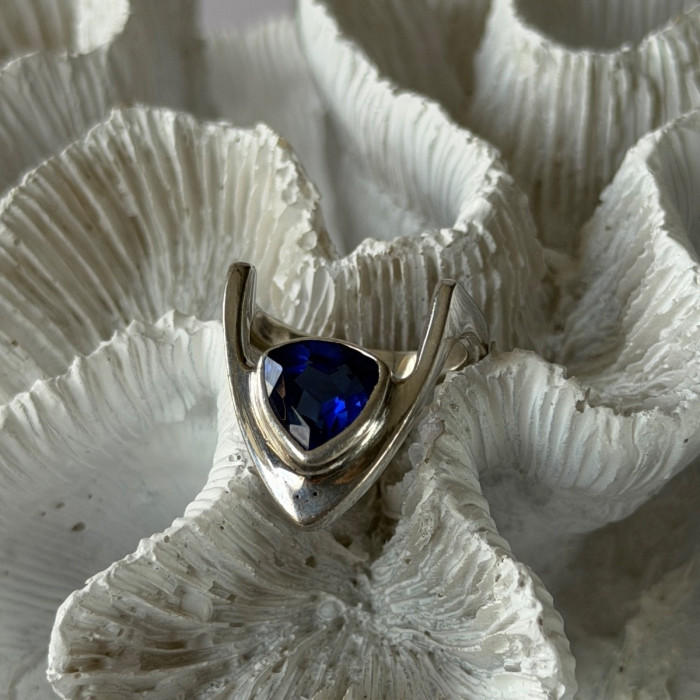 Handmade Custom 925 Sterling Silver Sapphire Ring Size 7.5